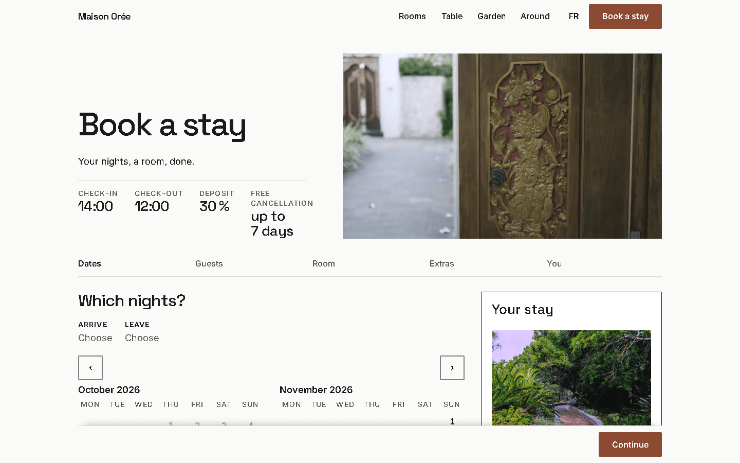 Maison Orée reservation page.