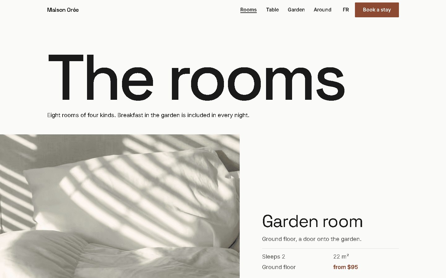 Maison Orée rooms page.