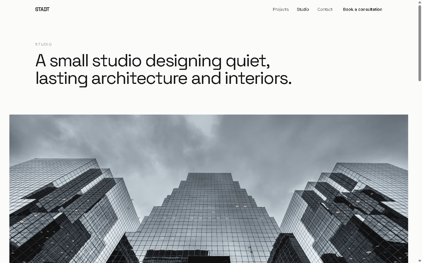 STADT studio page listing the practice's numbered design principles.